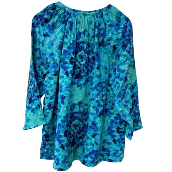 BELLE Kim Gravel Blue Tie Dye Top Size Medium Cotton Gauze Boho Womens Top - Picture 5 of 10